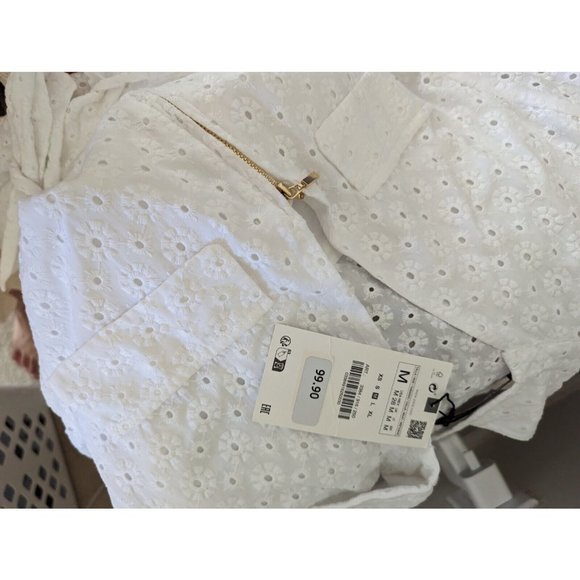 ZARA $99NWT WOMAN V-NECK OPENWORK EMBROIDERED MIDI DRESS WHITE ZIP | 3384/916 - Picture 7 of 11